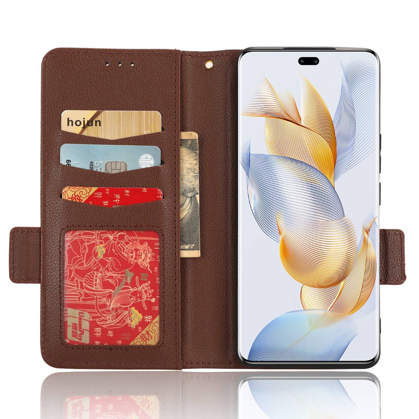 Phone Case for Honor 90 Pro , Litchi Texture Wallet Stand Folio Flip Leather Cell Phone Cover