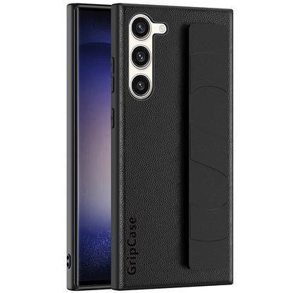 For Samsung Galaxy S23 Litchi Texture PU Leather Coated PC+TPU Back Case Wristband Phone Cover