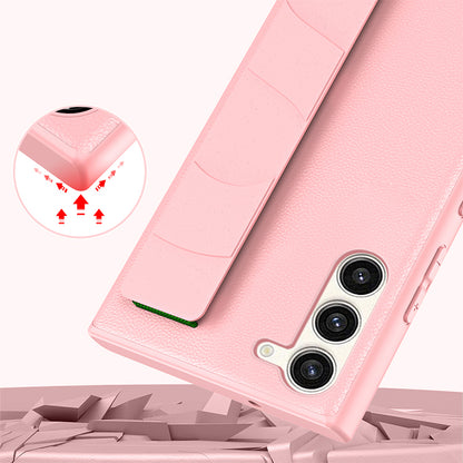 For Samsung Galaxy S23 Litchi Texture PU Leather Coated PC+TPU Back Case Wristband Phone Cover