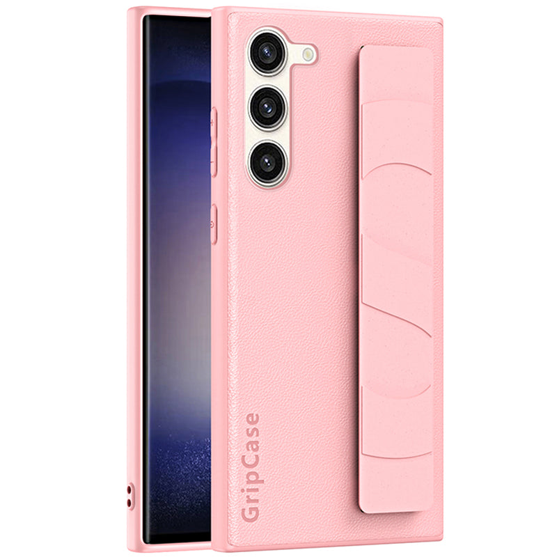 For Samsung Galaxy S23 Litchi Texture PU Leather Coated PC+TPU Back Case Wristband Phone Cover