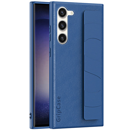 For Samsung Galaxy S22 5G Litchi Texture PU Leather Coated PC+TPU Back Case Phone Cover with Wristband