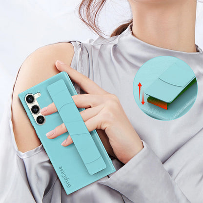 For Samsung Galaxy S22 5G Litchi Texture PU Leather Coated PC+TPU Back Case Phone Cover with Wristband