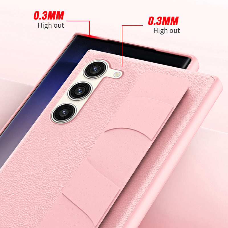 For Samsung Galaxy S22 5G Litchi Texture PU Leather Coated PC+TPU Back Case Phone Cover with Wristband