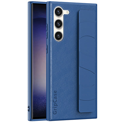 For Samsung Galaxy S22+ 5G Anti-drop Phone Cover Litchi Texture PU Leather Coated PC+TPU Case with Wristband