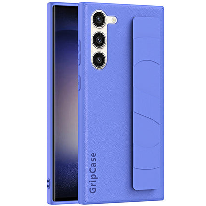 For Samsung Galaxy S22+ 5G Anti-drop Phone Cover Litchi Texture PU Leather Coated PC+TPU Case with Wristband