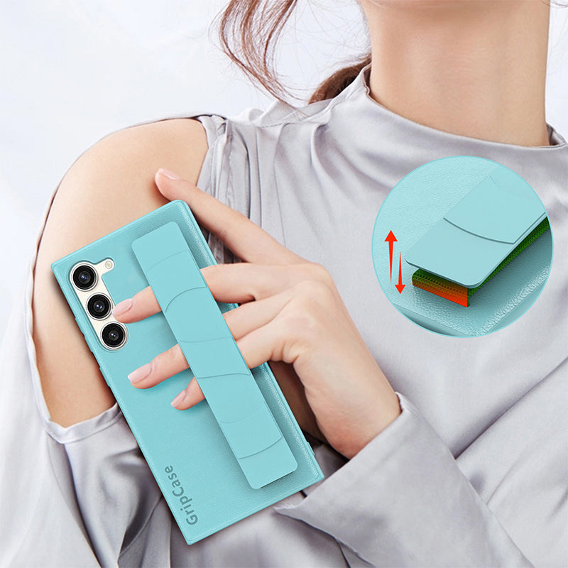 For Samsung Galaxy S22+ 5G Anti-drop Phone Cover Litchi Texture PU Leather Coated PC+TPU Case with Wristband