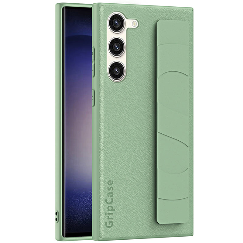 For Samsung Galaxy S22+ 5G Anti-drop Phone Cover Litchi Texture PU Leather Coated PC+TPU Case with Wristband