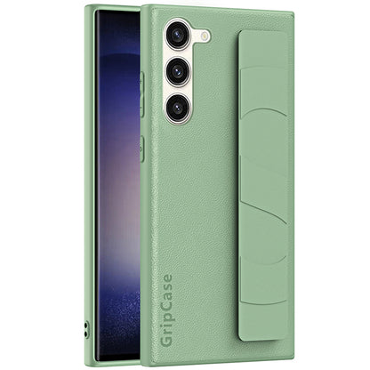 For Samsung Galaxy S22+ 5G Anti-drop Phone Cover Litchi Texture PU Leather Coated PC+TPU Case with Wristband