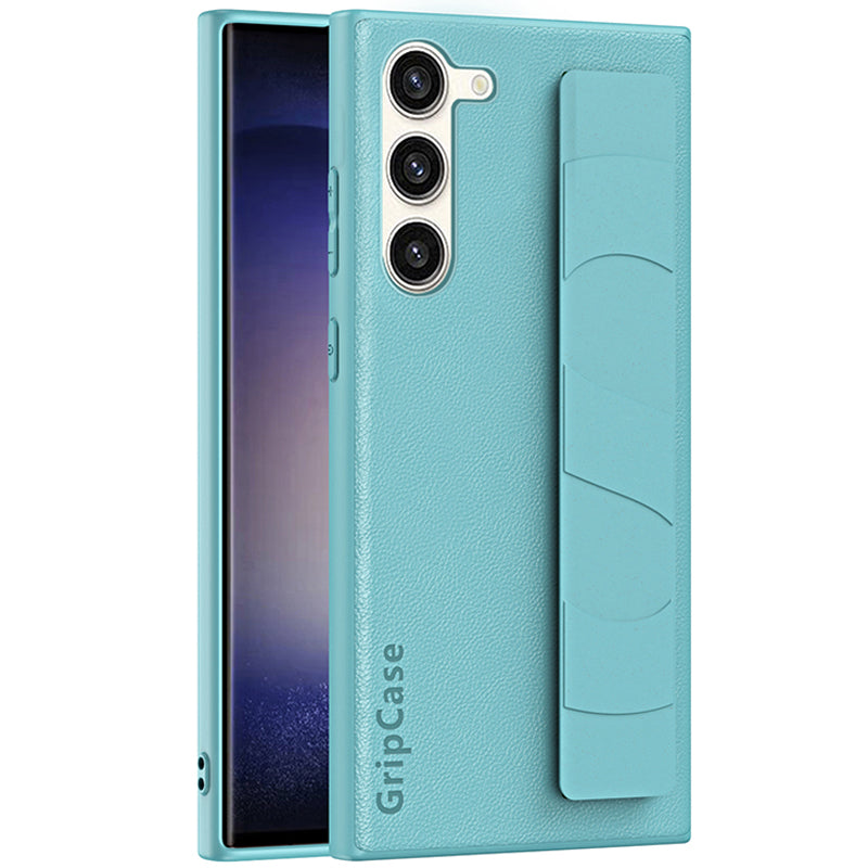 For Samsung Galaxy S22+ 5G Anti-drop Phone Cover Litchi Texture PU Leather Coated PC+TPU Case with Wristband