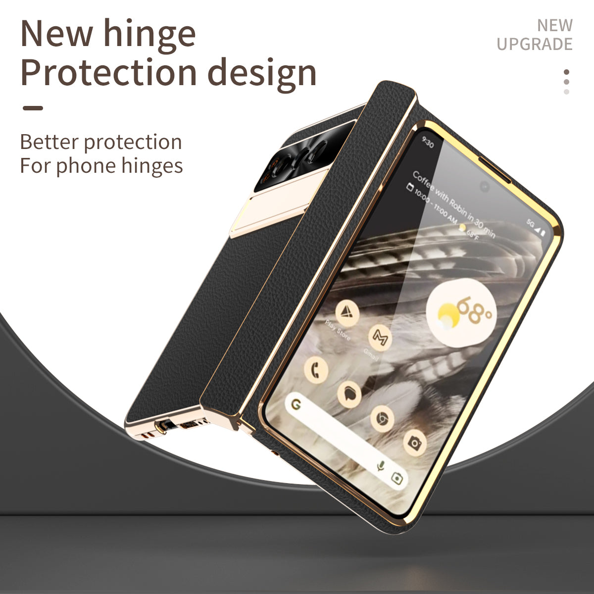 For Google Pixel Fold Hinge Protection Phone Case PU Leather+PC Kickstand Cover with Tempered Glass Film