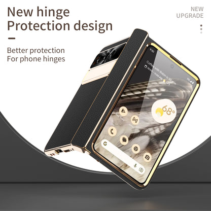 For Google Pixel Fold Hinge Protection Phone Case PU Leather+PC Kickstand Cover with Tempered Glass Film