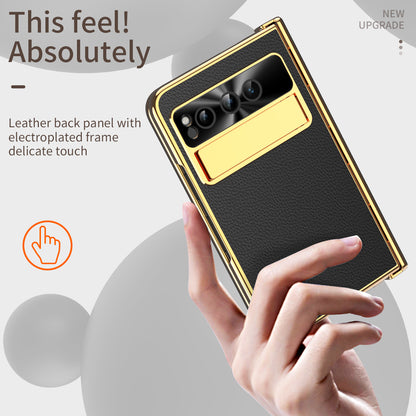 For Google Pixel Fold Hinge Protection Phone Case PU Leather+PC Kickstand Cover with Tempered Glass Film