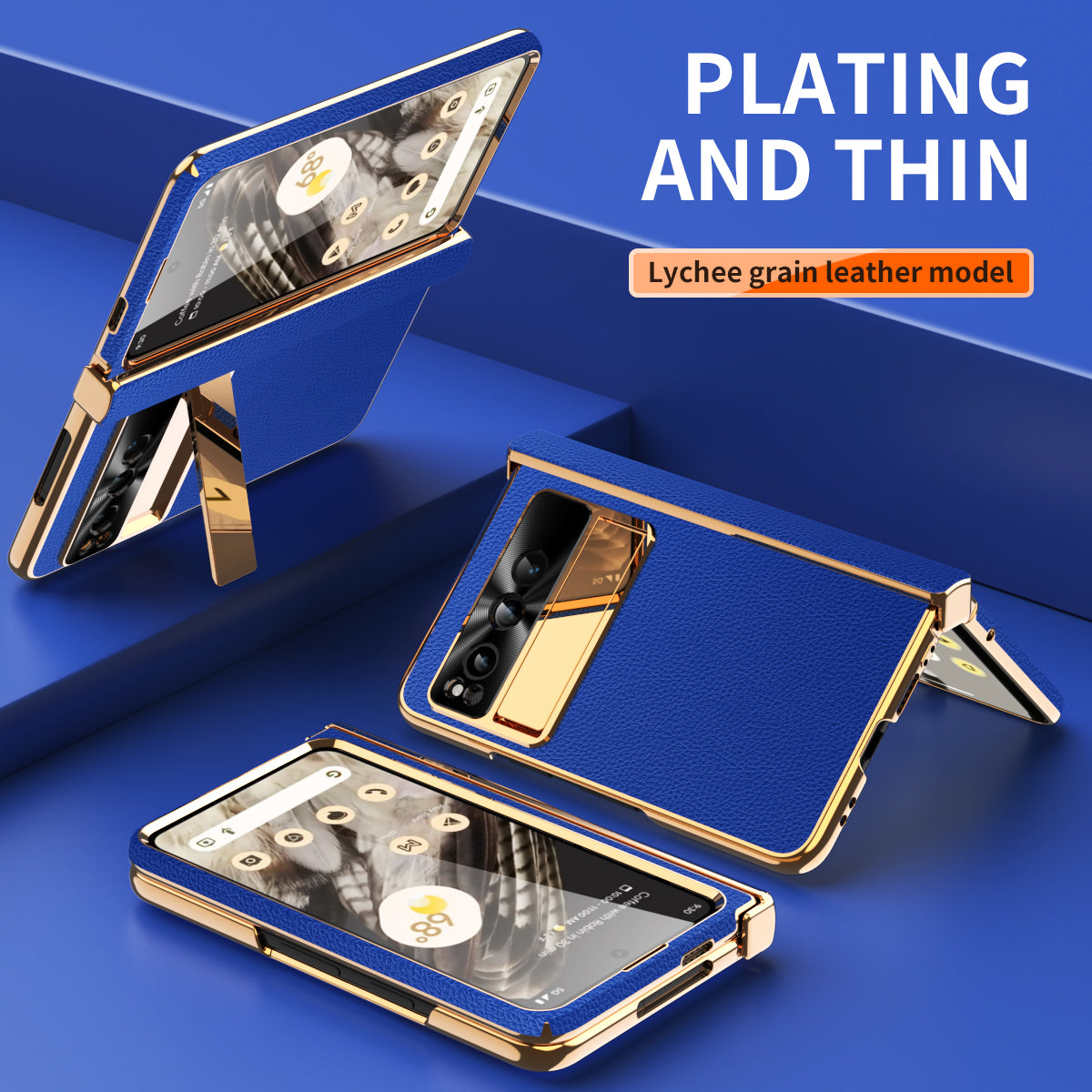 For Google Pixel Fold Hinge Protection Phone Case PU Leather+PC Kickstand Cover with Tempered Glass Film