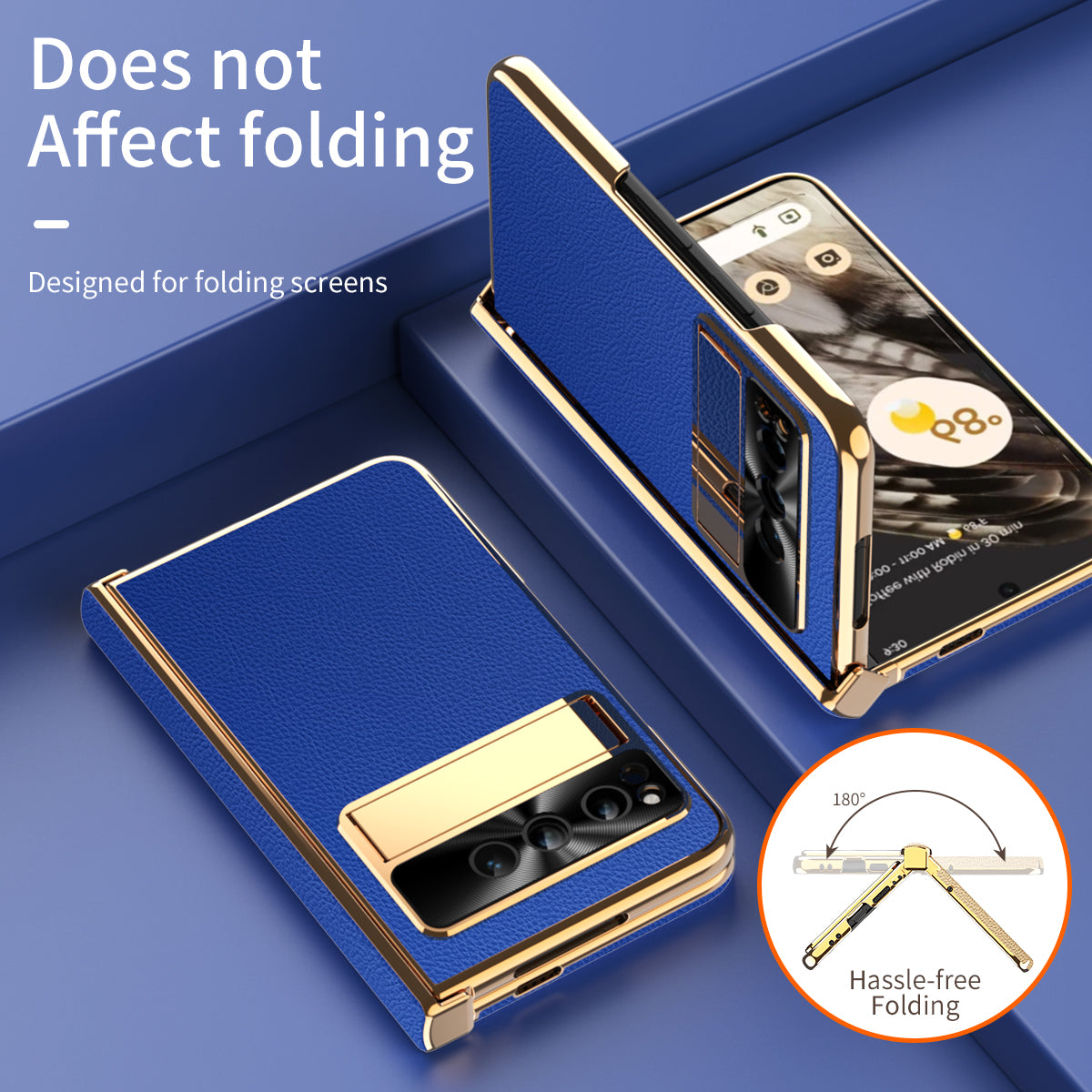 For Google Pixel Fold Hinge Protection Phone Case PU Leather+PC Kickstand Cover with Tempered Glass Film