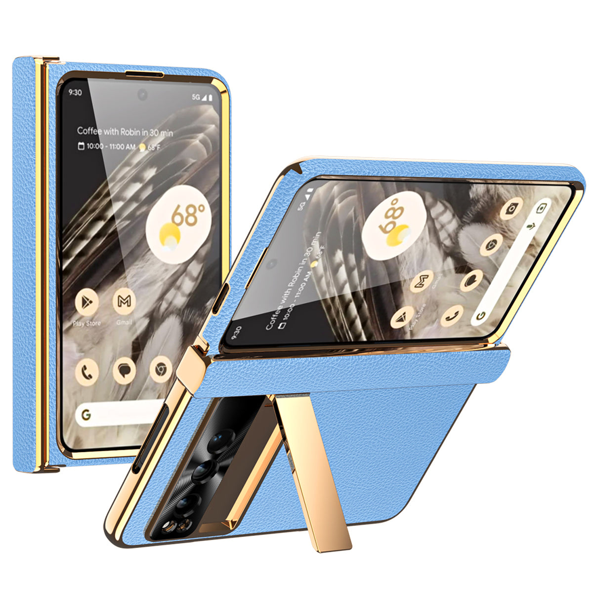 For Google Pixel Fold Hinge Protection Phone Case PU Leather+PC Kickstand Cover with Tempered Glass Film