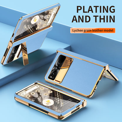 For Google Pixel Fold Hinge Protection Phone Case PU Leather+PC Kickstand Cover with Tempered Glass Film