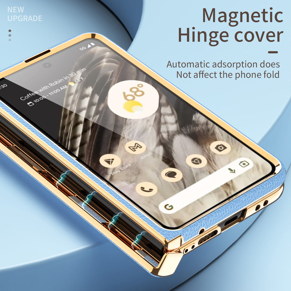 For Google Pixel Fold Hinge Protection Phone Case PU Leather+PC Kickstand Cover with Tempered Glass Film