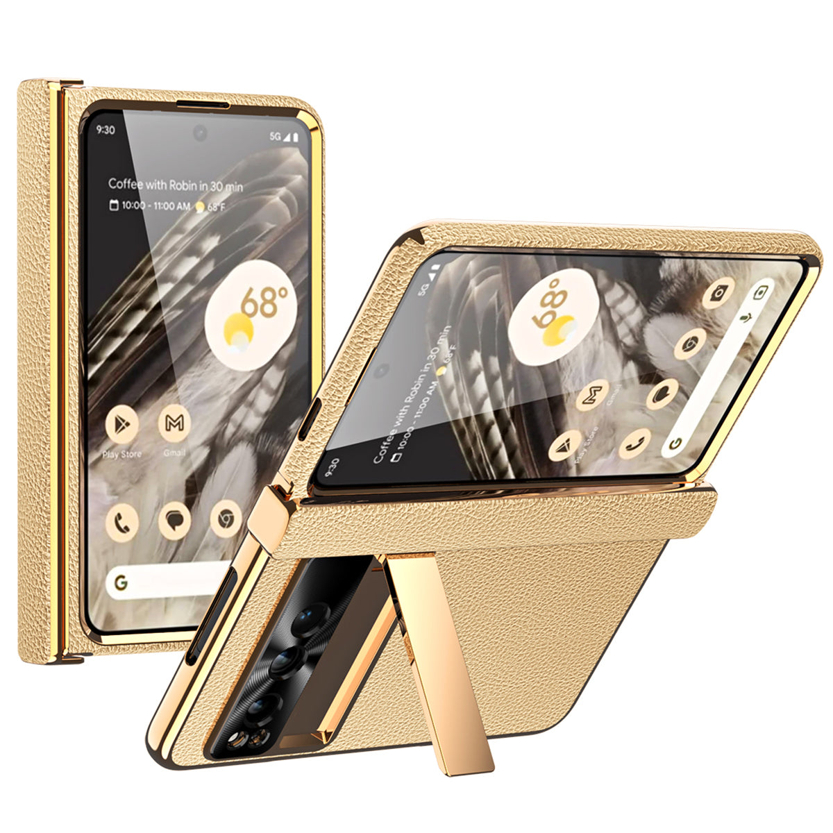 For Google Pixel Fold Hinge Protection Phone Case PU Leather+PC Kickstand Cover with Tempered Glass Film