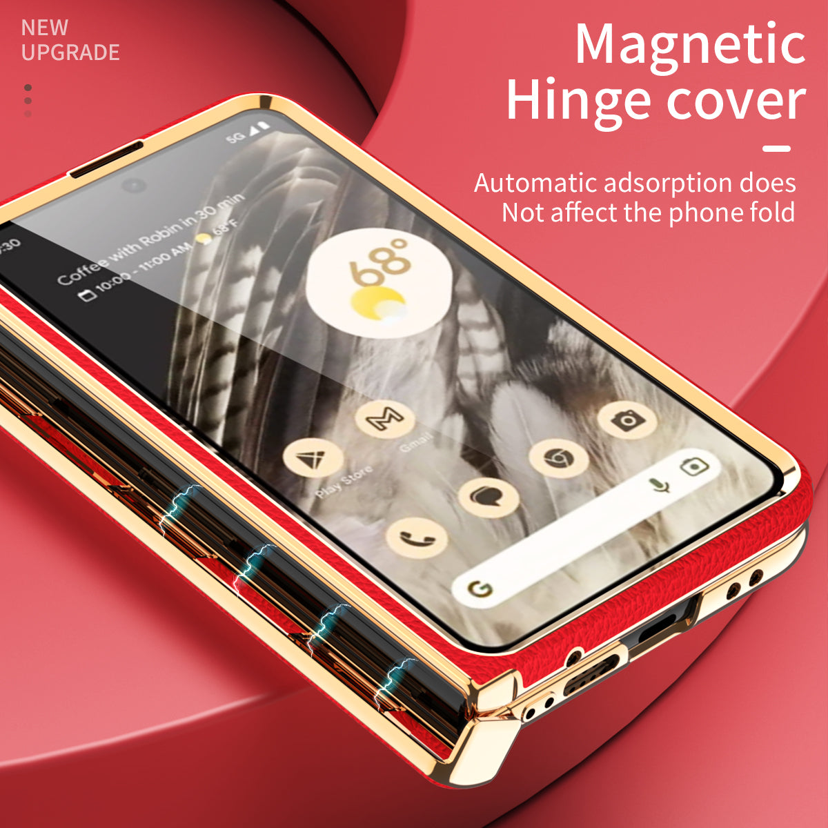 For Google Pixel Fold Hinge Protection Phone Case PU Leather+PC Kickstand Cover with Tempered Glass Film