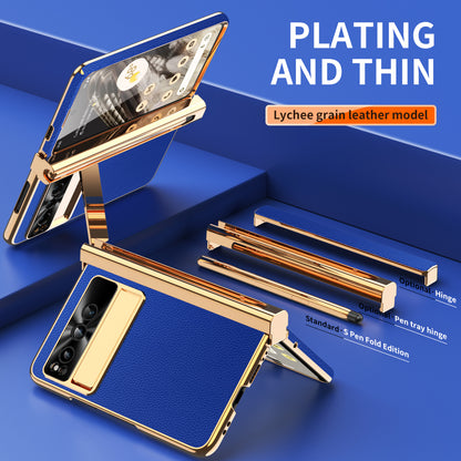 For Google Pixel Fold Hinge Protection PU Leather+PC Case Kickstand Phone Cover with Tempered Glass Film / Stylus