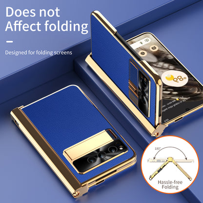 For Google Pixel Fold Hinge Protection PU Leather+PC Case Kickstand Phone Cover with Tempered Glass Film / Stylus