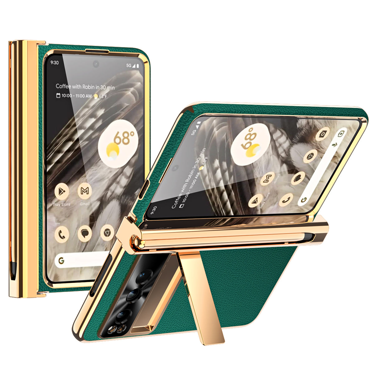 For Google Pixel Fold Hinge Protection PU Leather+PC Case Kickstand Phone Cover with Tempered Glass Film / Stylus