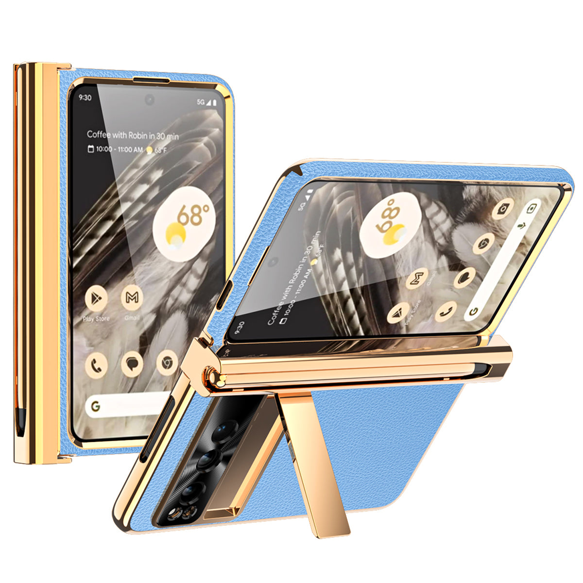 For Google Pixel Fold Hinge Protection PU Leather+PC Case Kickstand Phone Cover with Tempered Glass Film / Stylus