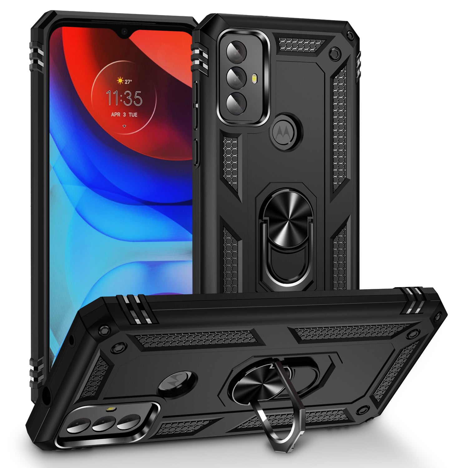 For Motorola Moto G Play (2023) 4G Ring Holder Kickstand Phone Case PC+TPU Shockproof Cover