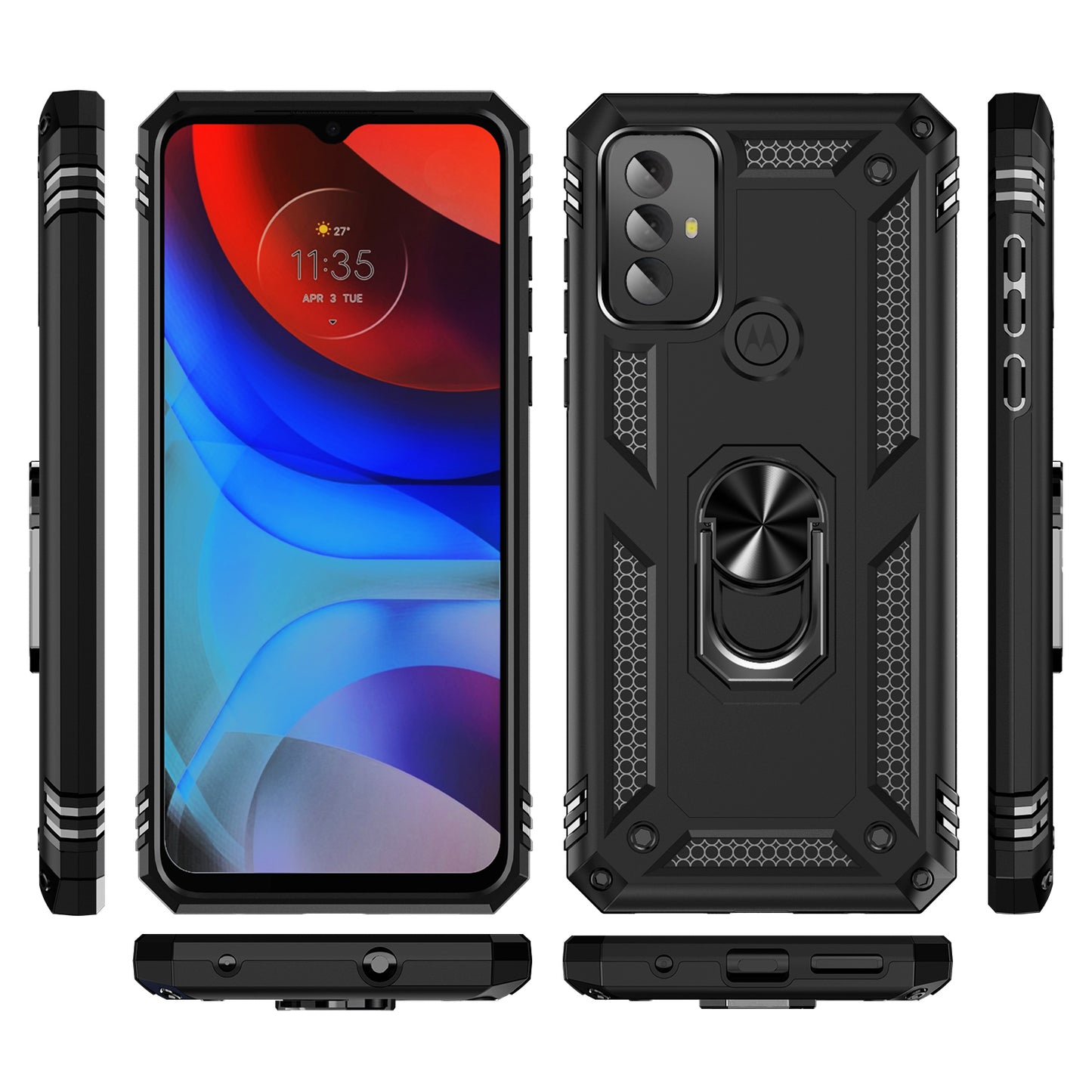 For Motorola Moto G Play (2023) 4G Ring Holder Kickstand Phone Case PC+TPU Shockproof Cover