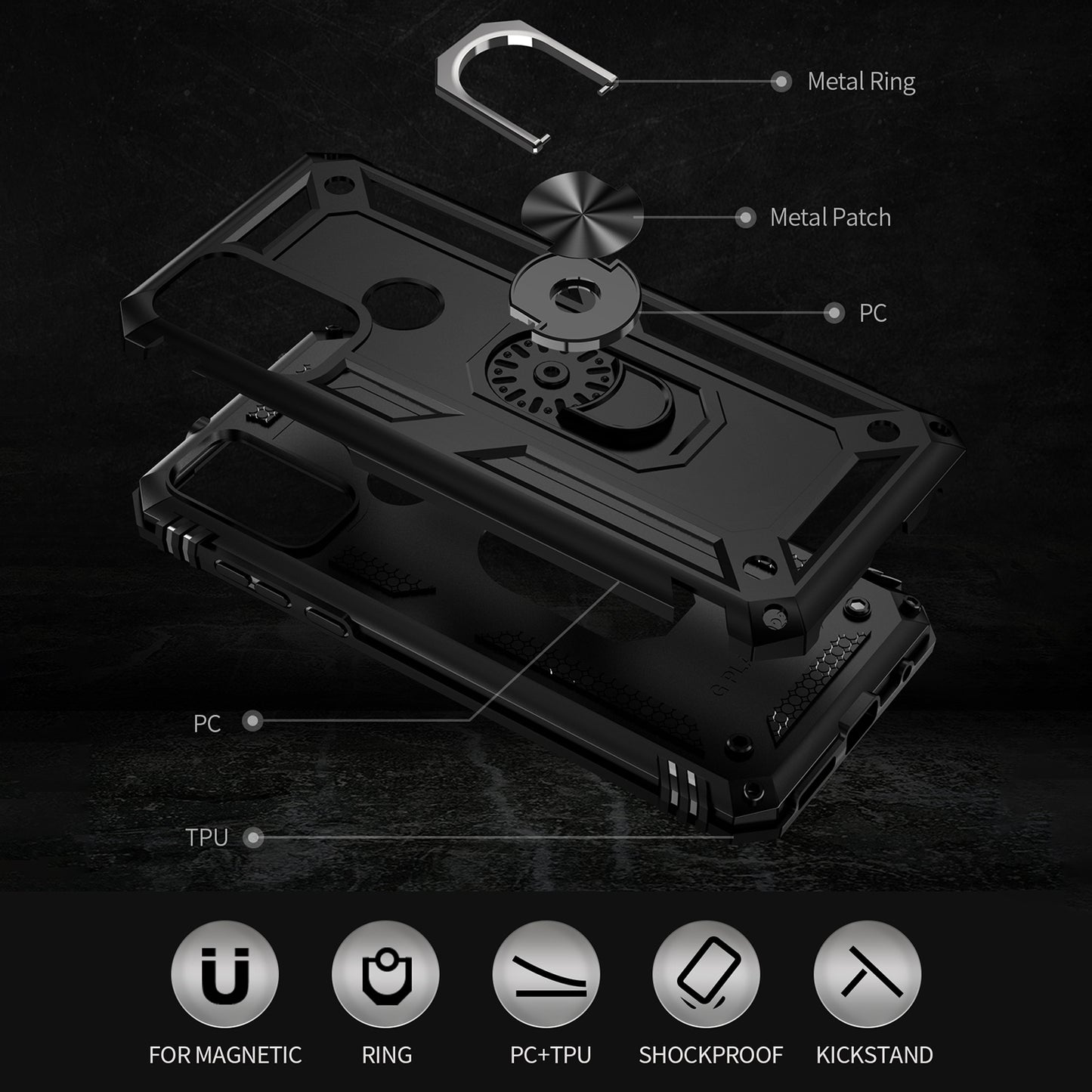 For Motorola Moto G Play (2023) 4G Ring Holder Kickstand Phone Case PC+TPU Shockproof Cover