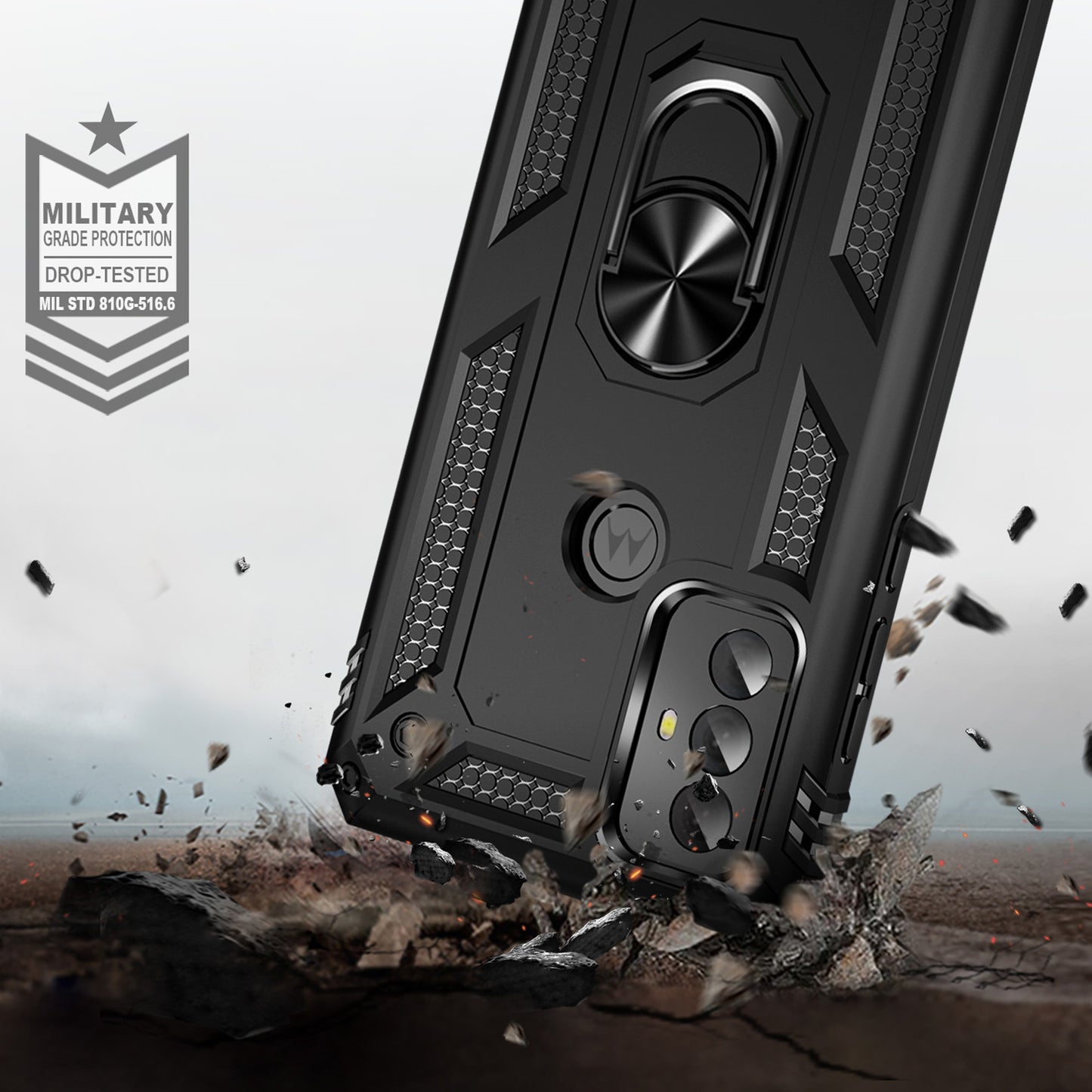 For Motorola Moto G Play (2023) 4G Ring Holder Kickstand Phone Case PC+TPU Shockproof Cover