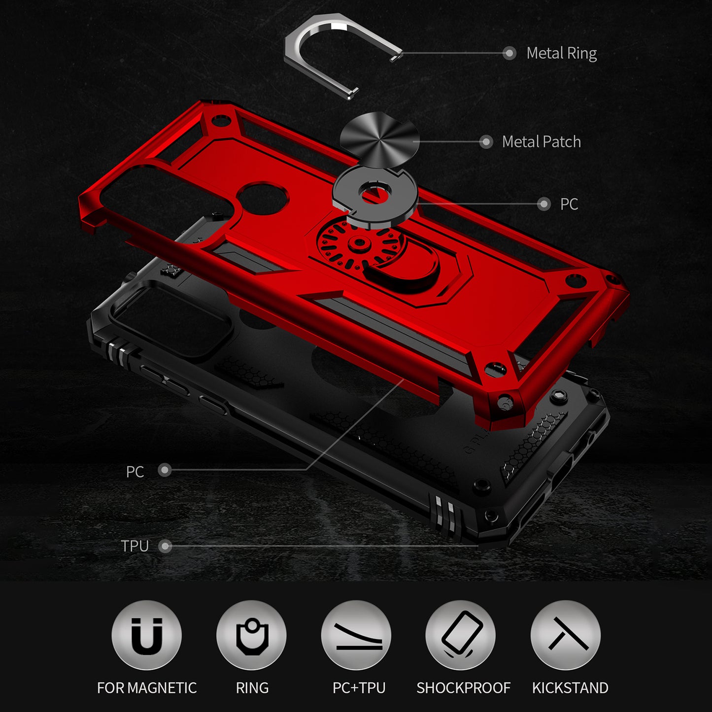 For Motorola Moto G Play (2023) 4G Ring Holder Kickstand Phone Case PC+TPU Shockproof Cover
