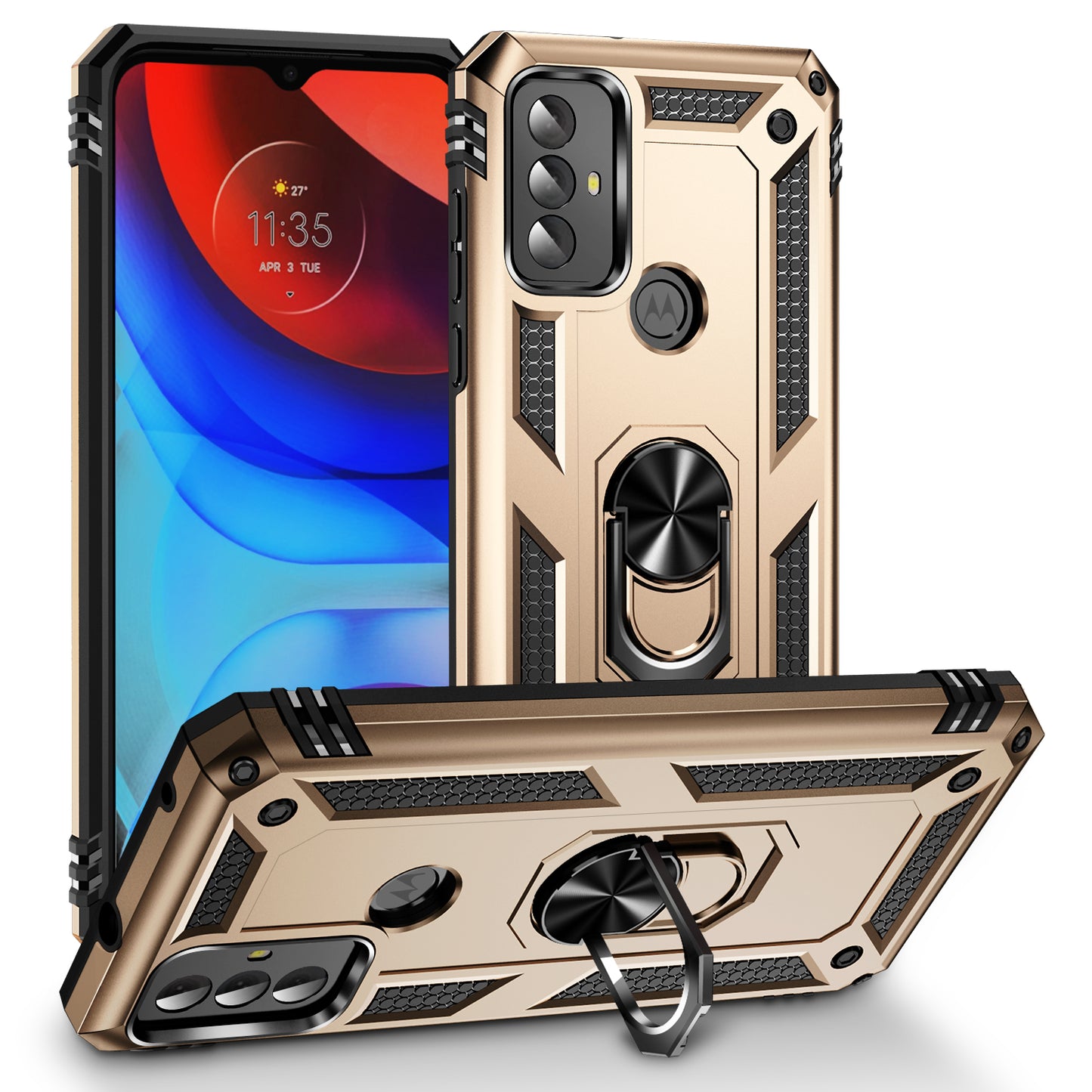 For Motorola Moto G Play (2023) 4G Ring Holder Kickstand Phone Case PC+TPU Shockproof Cover