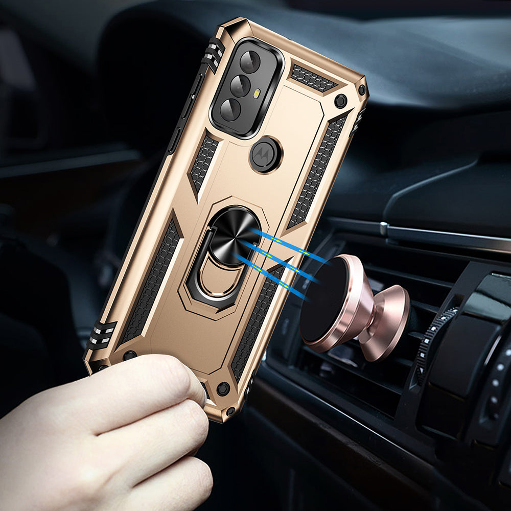 For Motorola Moto G Play (2023) 4G Ring Holder Kickstand Phone Case PC+TPU Shockproof Cover