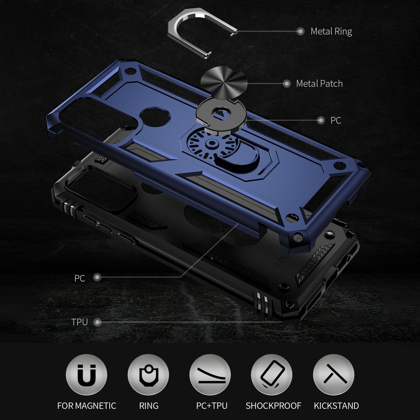 For Motorola Moto G Play (2023) 4G Ring Holder Kickstand Phone Case PC+TPU Shockproof Cover