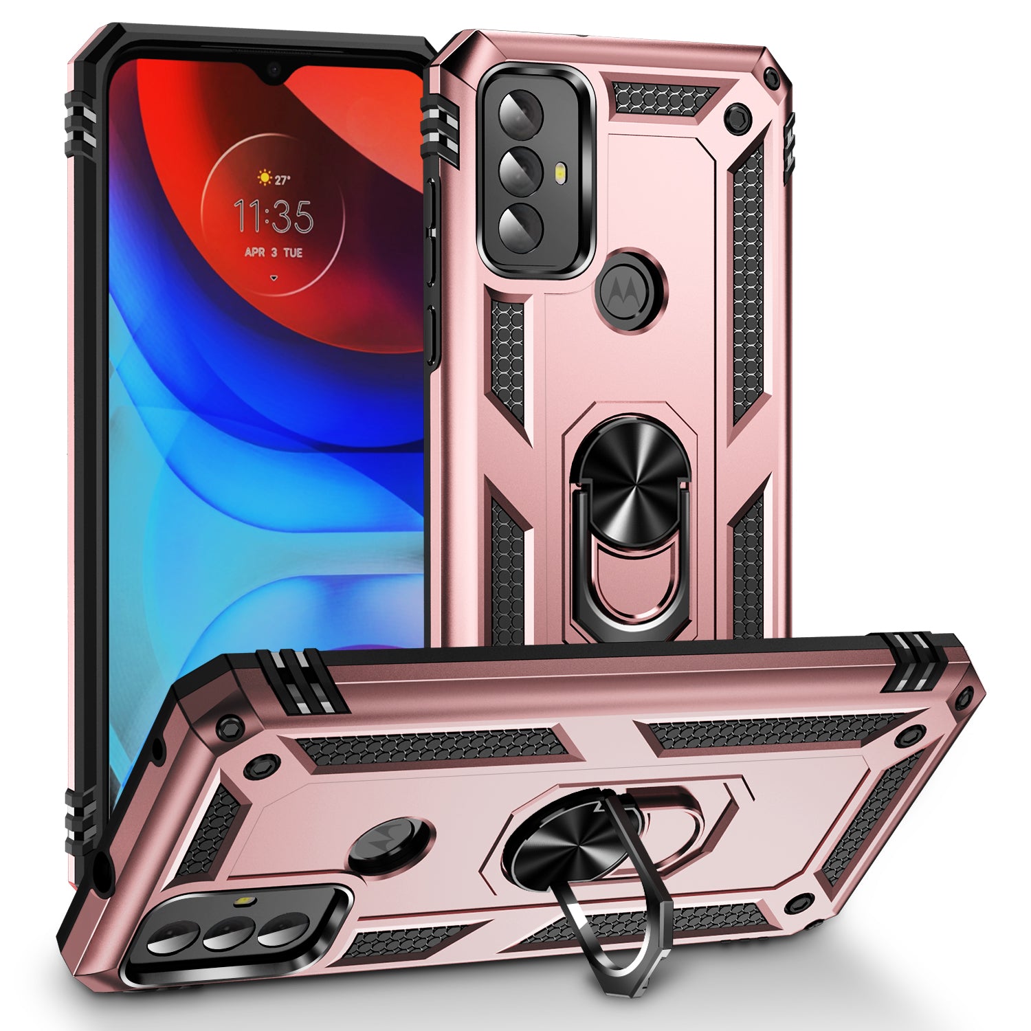 For Motorola Moto G Play (2023) 4G Ring Holder Kickstand Phone Case PC+TPU Shockproof Cover