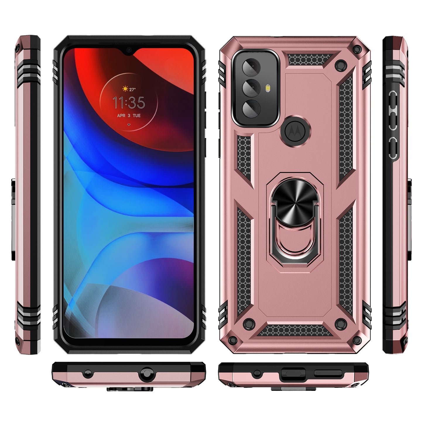 For Motorola Moto G Play (2023) 4G Ring Holder Kickstand Phone Case PC+TPU Shockproof Cover