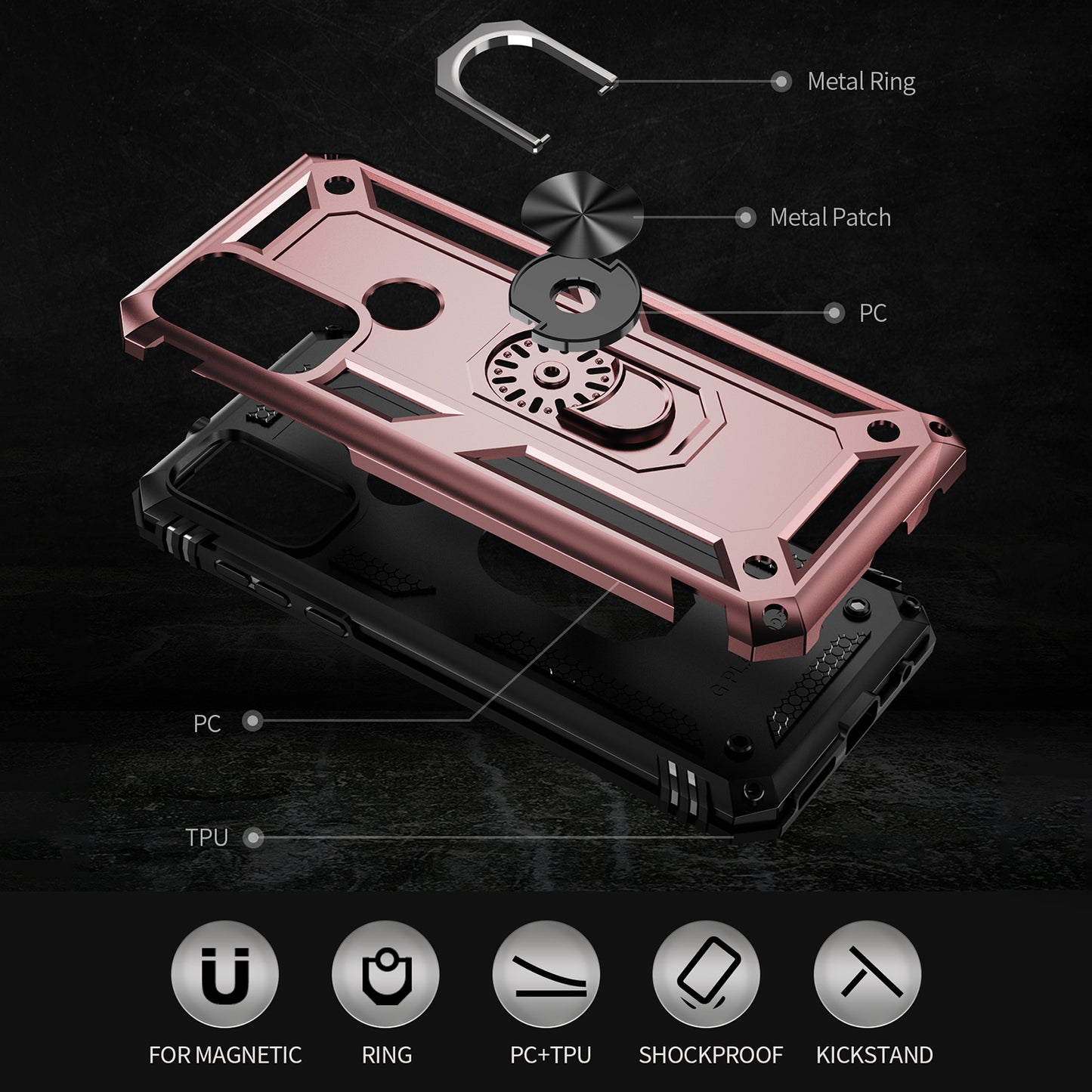 For Motorola Moto G Play (2023) 4G Ring Holder Kickstand Phone Case PC+TPU Shockproof Cover