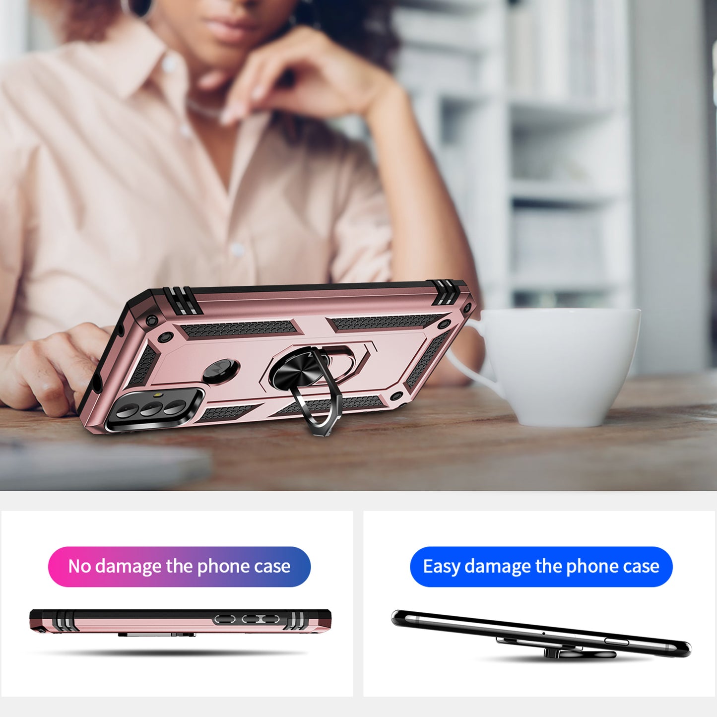 For Motorola Moto G Play (2023) 4G Ring Holder Kickstand Phone Case PC+TPU Shockproof Cover