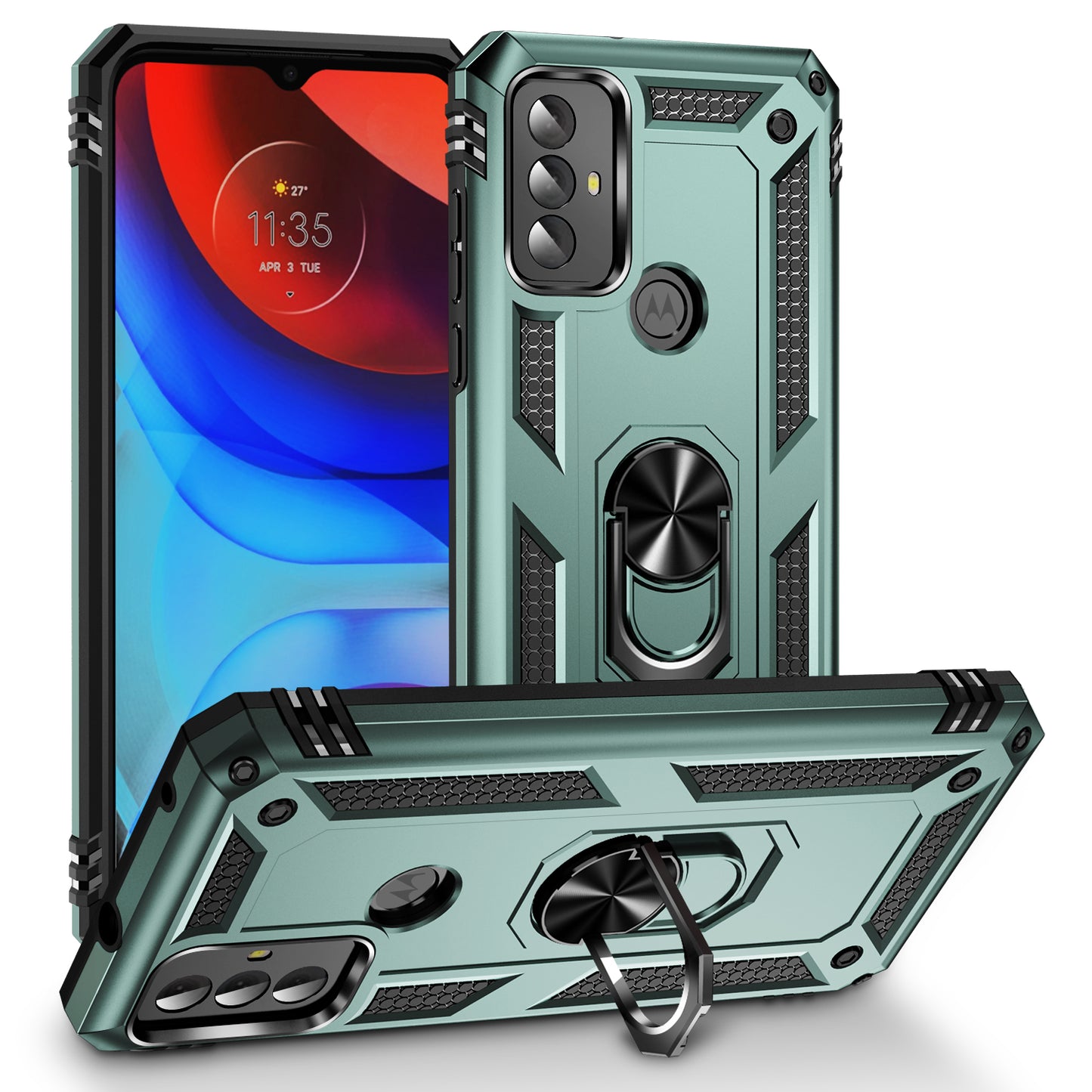 For Motorola Moto G Play (2023) 4G Ring Holder Kickstand Phone Case PC+TPU Shockproof Cover