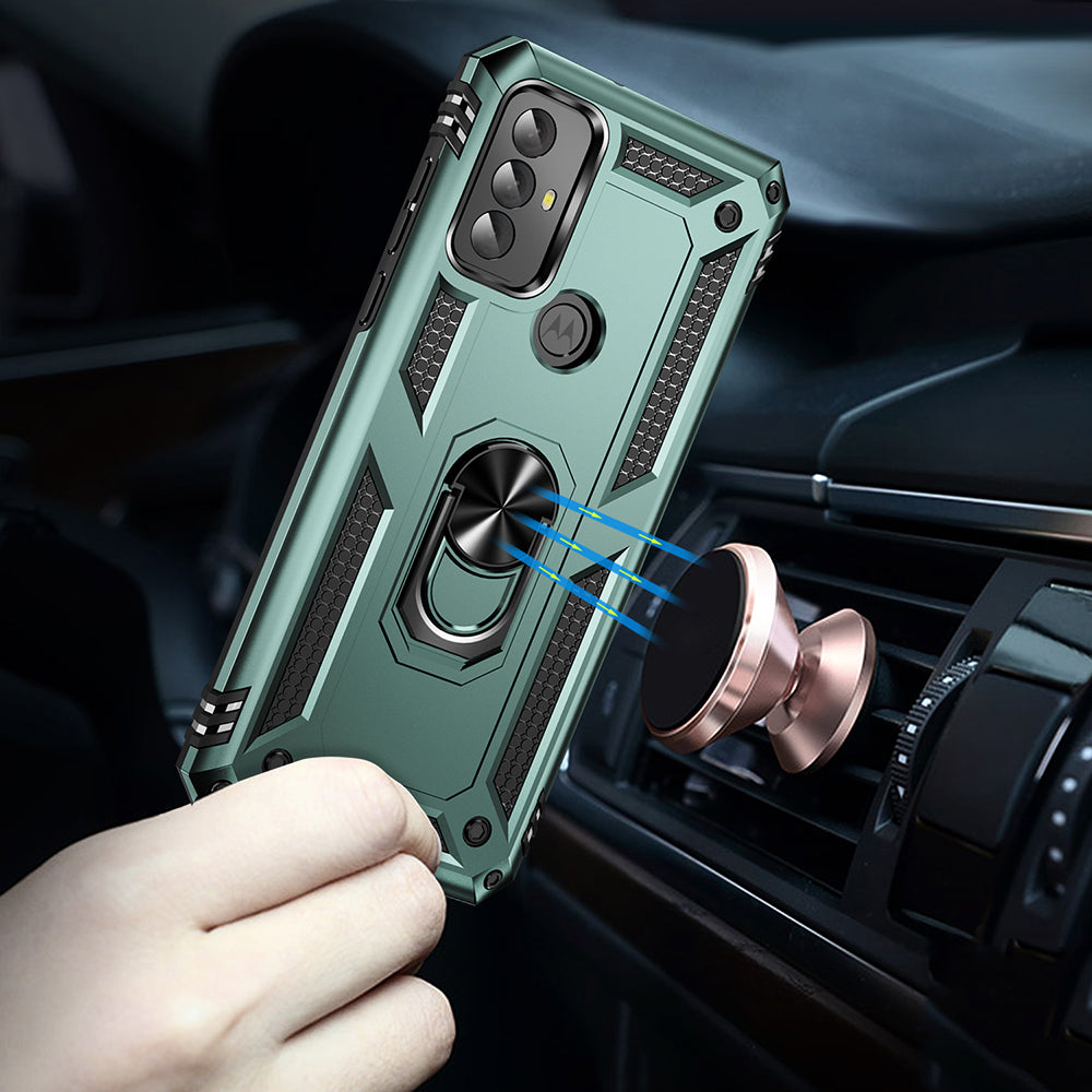 For Motorola Moto G Play (2023) 4G Ring Holder Kickstand Phone Case PC+TPU Shockproof Cover