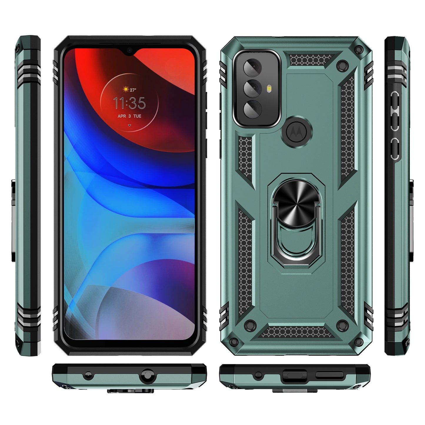 For Motorola Moto G Play (2023) 4G Ring Holder Kickstand Phone Case PC+TPU Shockproof Cover