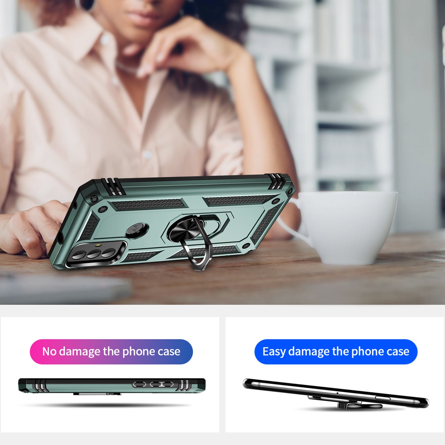 For Motorola Moto G Play (2023) 4G Ring Holder Kickstand Phone Case PC+TPU Shockproof Cover