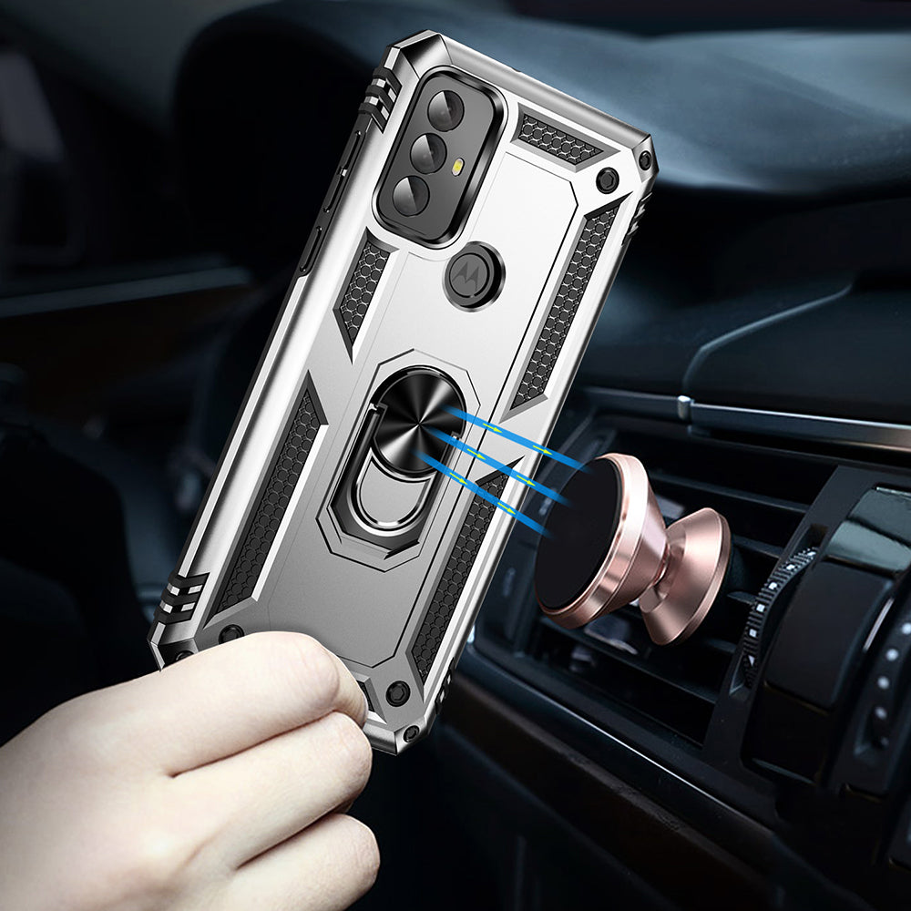 For Motorola Moto G Play (2023) 4G Ring Holder Kickstand Phone Case PC+TPU Shockproof Cover