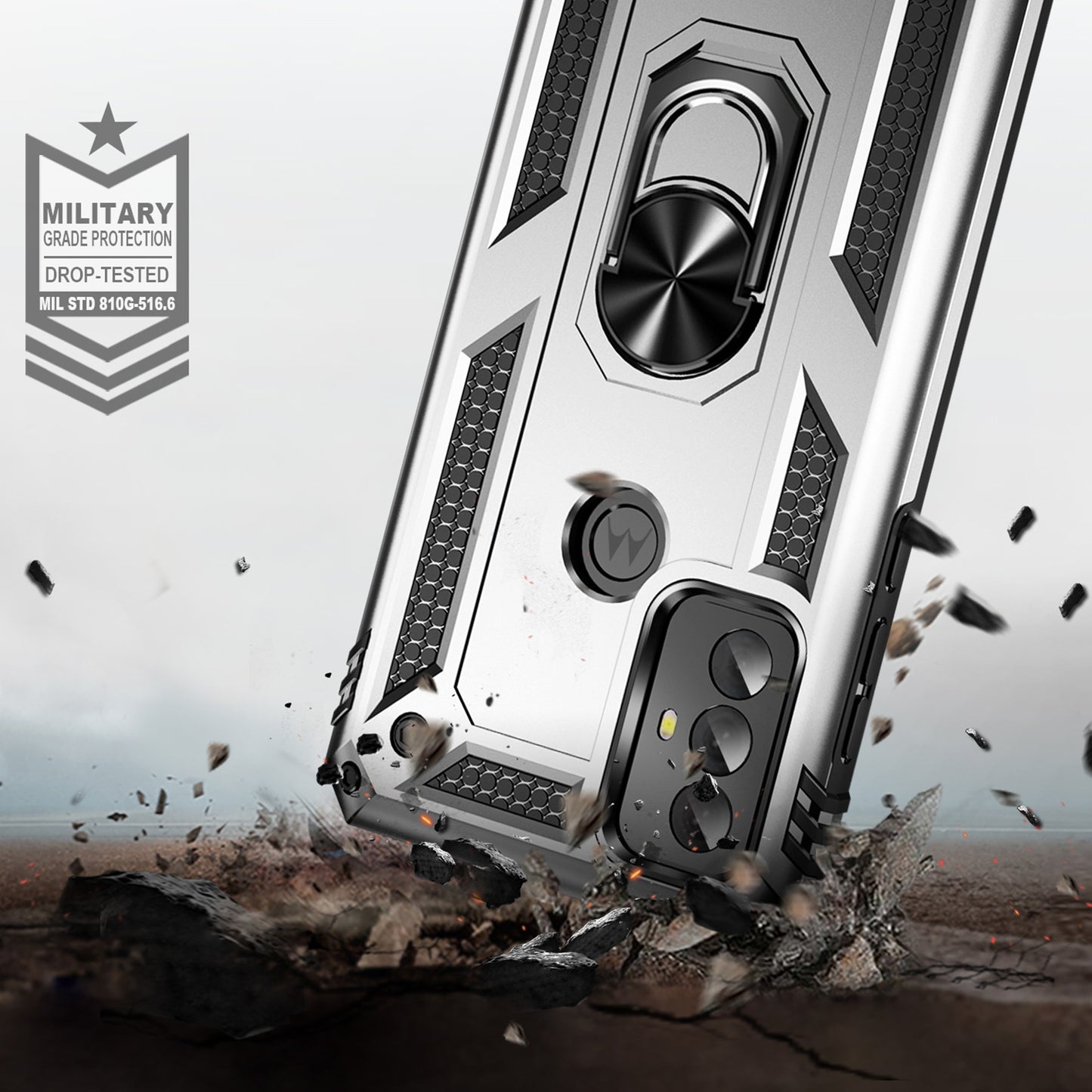 For Motorola Moto G Play (2023) 4G Ring Holder Kickstand Phone Case PC+TPU Shockproof Cover