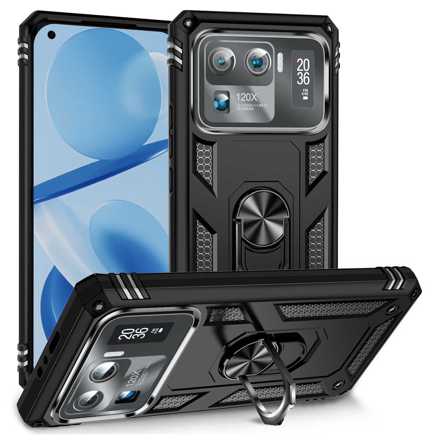 For Xiaomi Mi 11 Ultra PC+TPU Anti-scratch Phone Case Car Mount Holder Kickstand Cover