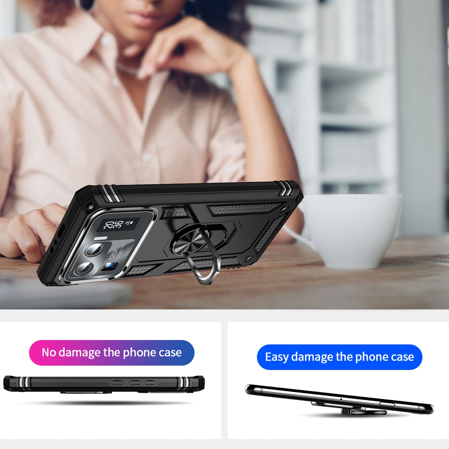 For Xiaomi Mi 11 Ultra PC+TPU Anti-scratch Phone Case Car Mount Holder Kickstand Cover