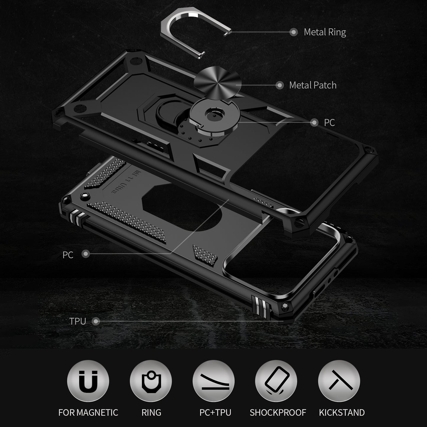 For Xiaomi Mi 11 Ultra PC+TPU Anti-scratch Phone Case Car Mount Holder Kickstand Cover