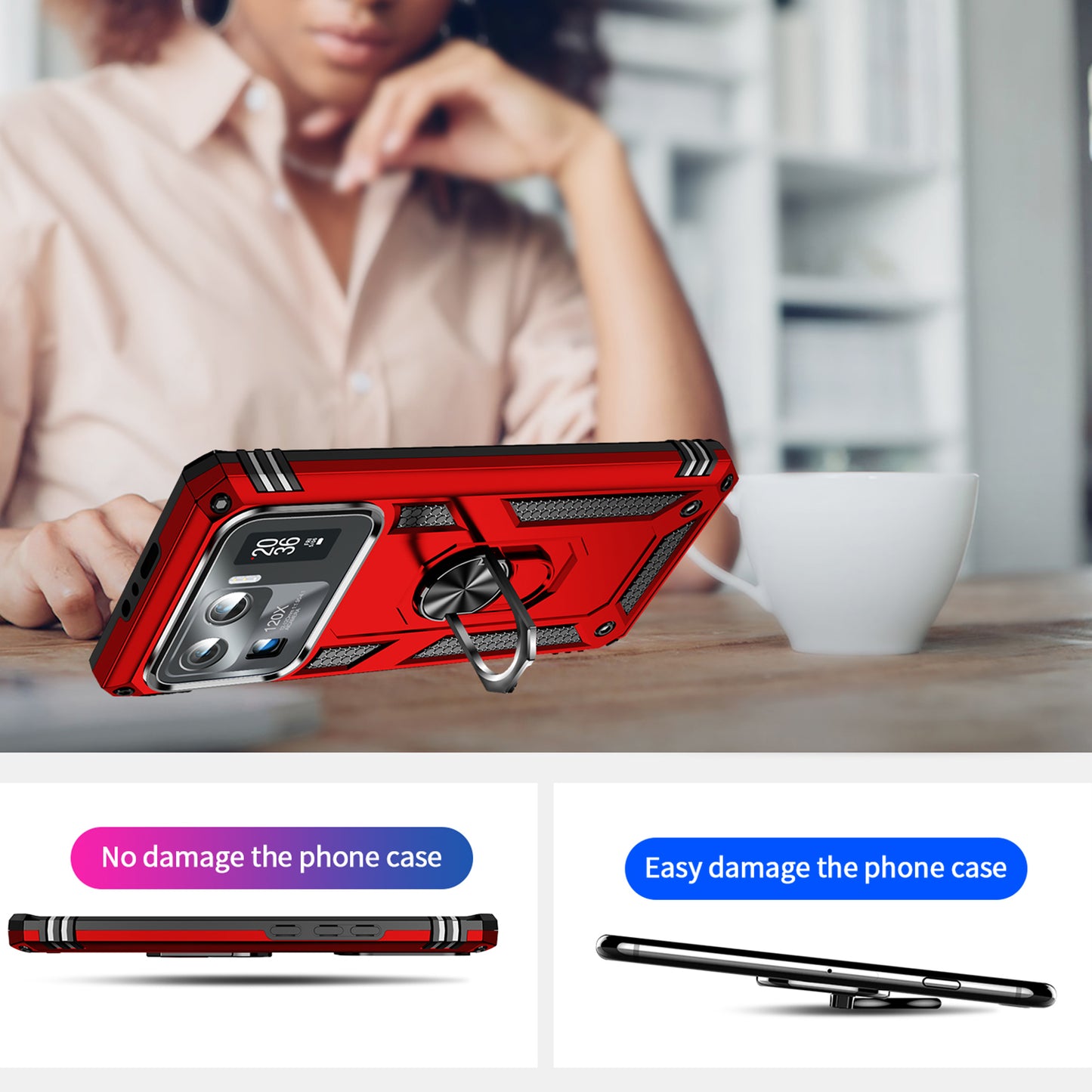 For Xiaomi Mi 11 Ultra PC+TPU Anti-scratch Phone Case Car Mount Holder Kickstand Cover