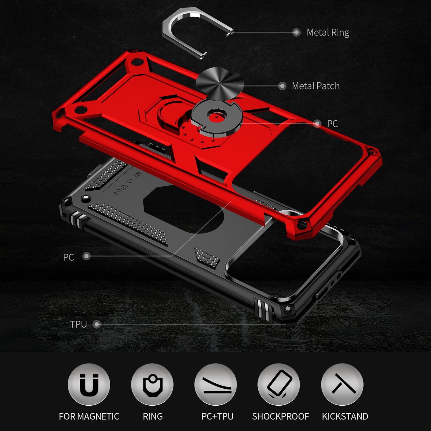 For Xiaomi Mi 11 Ultra PC+TPU Anti-scratch Phone Case Car Mount Holder Kickstand Cover
